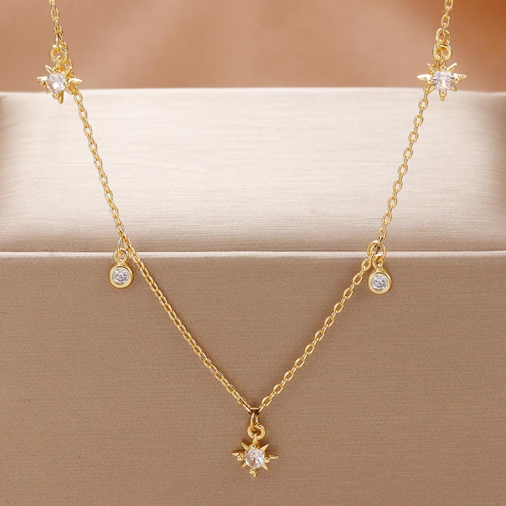 Vintage Stainless Steel Zircon Star Charms Necklaces For Women Elegant Luxury 18k Gold Plated Chain Necklace Choker Jewelry