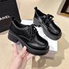 Solid Leather Oxford Shoes for Women Fashion Lace Up Women Shoes Square Mid Heels Platform Shoes Zapatos De Mujer