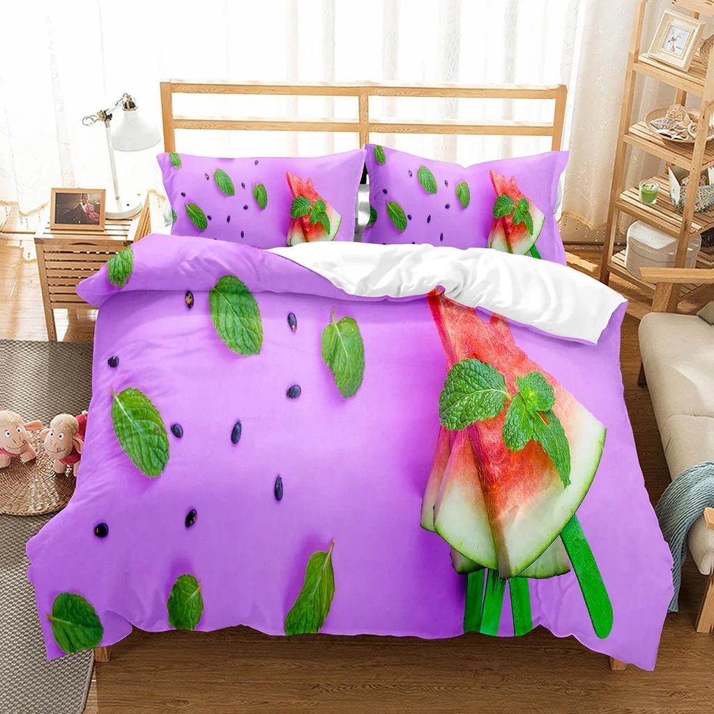 Watermelon Duvet Cover Set Summer Theme Fresh Fruits Pattern Quilt Cover For Kids Boys Girls Bedding Set Bedroom Decor Gifts