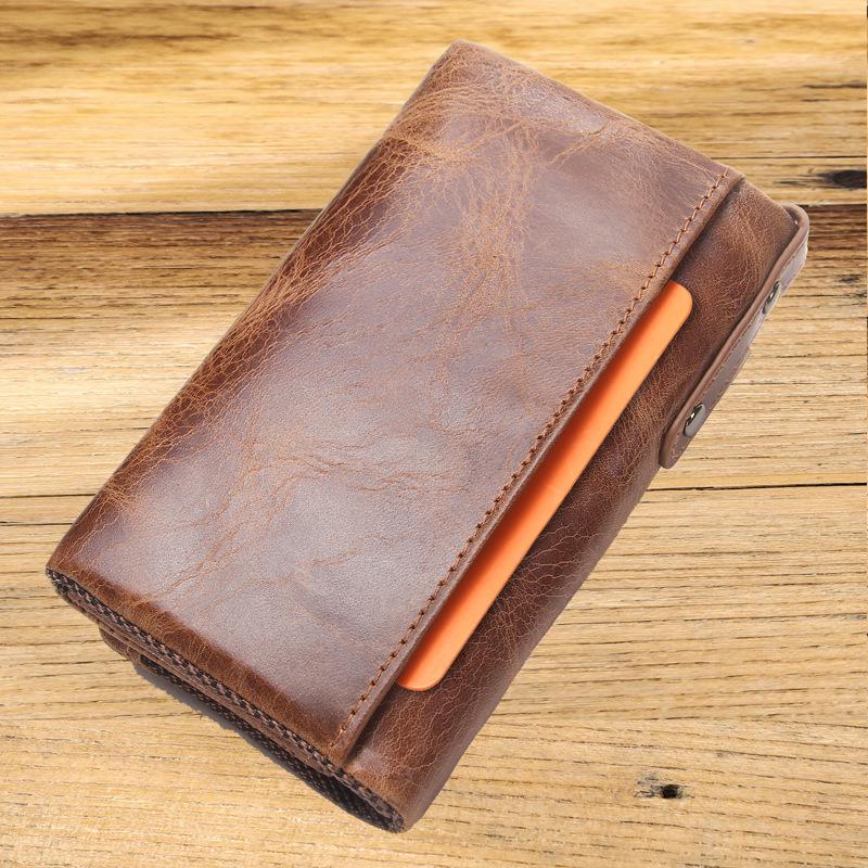 Black Angel Men's Genuine Leather Tri-fold Wallet with Key Holder and Coin Purse