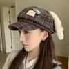 New Cute Plush Rabbit Ear Bow Plaid Octagonal Hat Children Versatile Spring and Summer Sunshade Travel Beret Tide