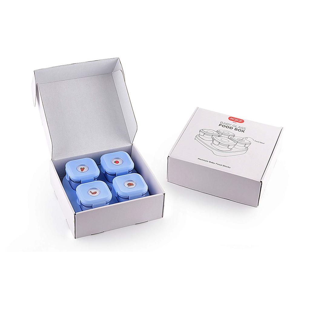 Kalar Baby Food Storage Glass Containers, 4-Piece (Blue)