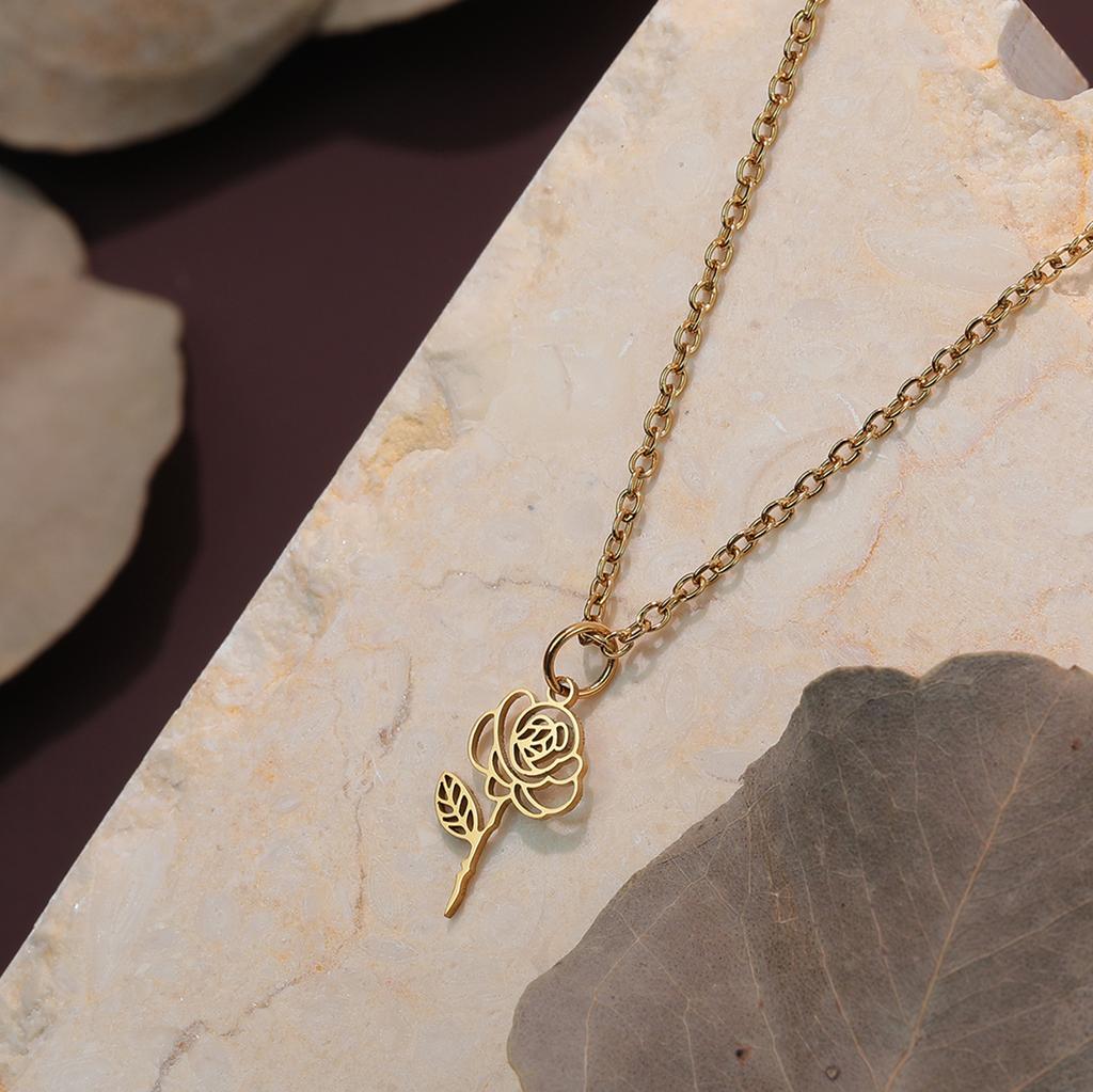 Kinitial Birth Flower Necklaces For Women Girls Stainless Steel 12 Month Flower Necklaces Birthday Jewelry Gift