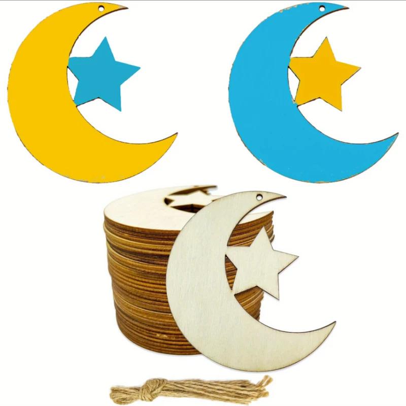 10pcs Moon-themed holiday decoration set, unfinished crafts, Jupiter and moon-shaped wooden pieces, crafts