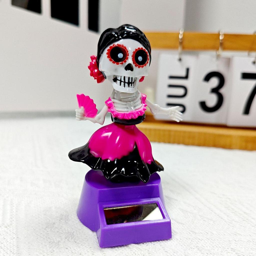 Skeleton Car Decor Car Ornaments For Dashboard Solar-Powered Shaking Head Ornament For Desktop Interior Home Men Women Inside