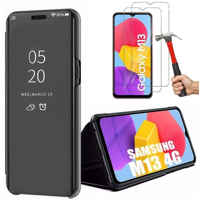 Coque pour Samsung Galaxy M13 + 2 Verres Trempés, Coque Effet Miroir Protection Intégrale Noir
