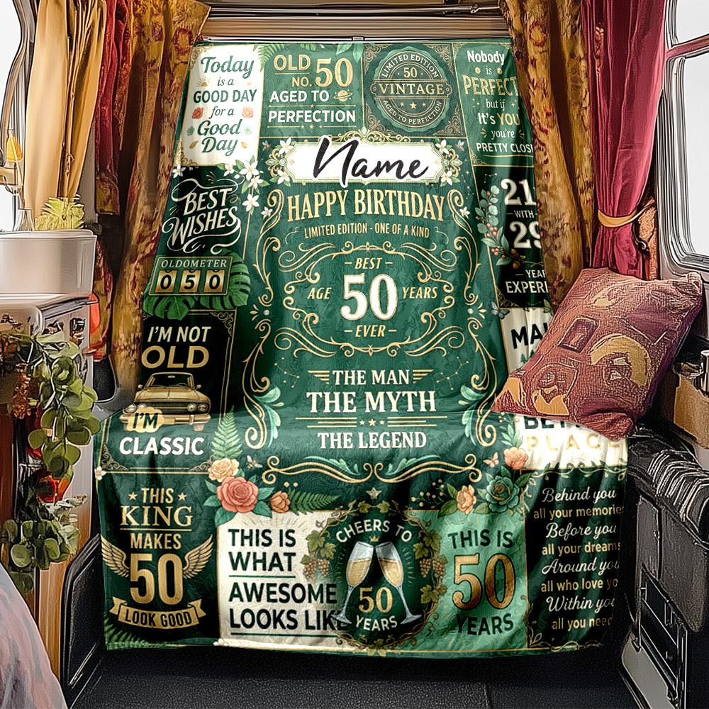 Happy 50Th Birthday Blanket Personalized Name Soft Comfortable Stylish Blanket Car Blanket Perfect For Travel Camping Outdoor Home Suitable For All