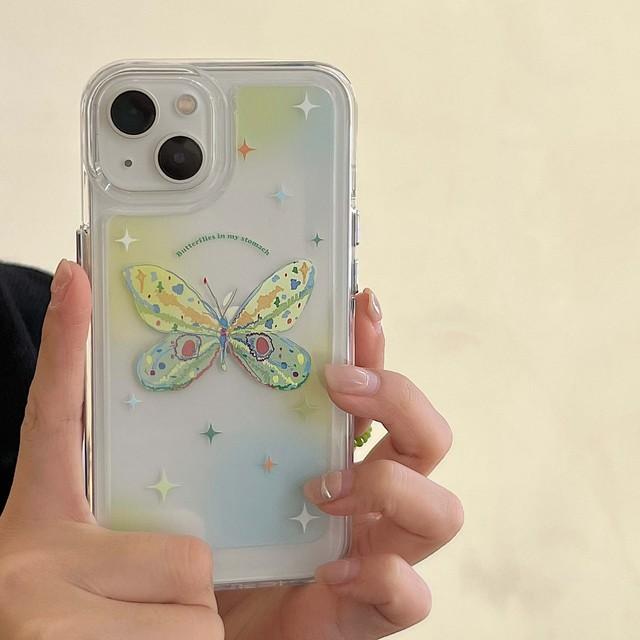 

Противоударный чехол для телефона с градиентом и зеленой бабочкой для Iphone 11 12 Promax Xsmax X Xr 14 Plus 13 Pro Max Ins, милый чехол For iphone 14