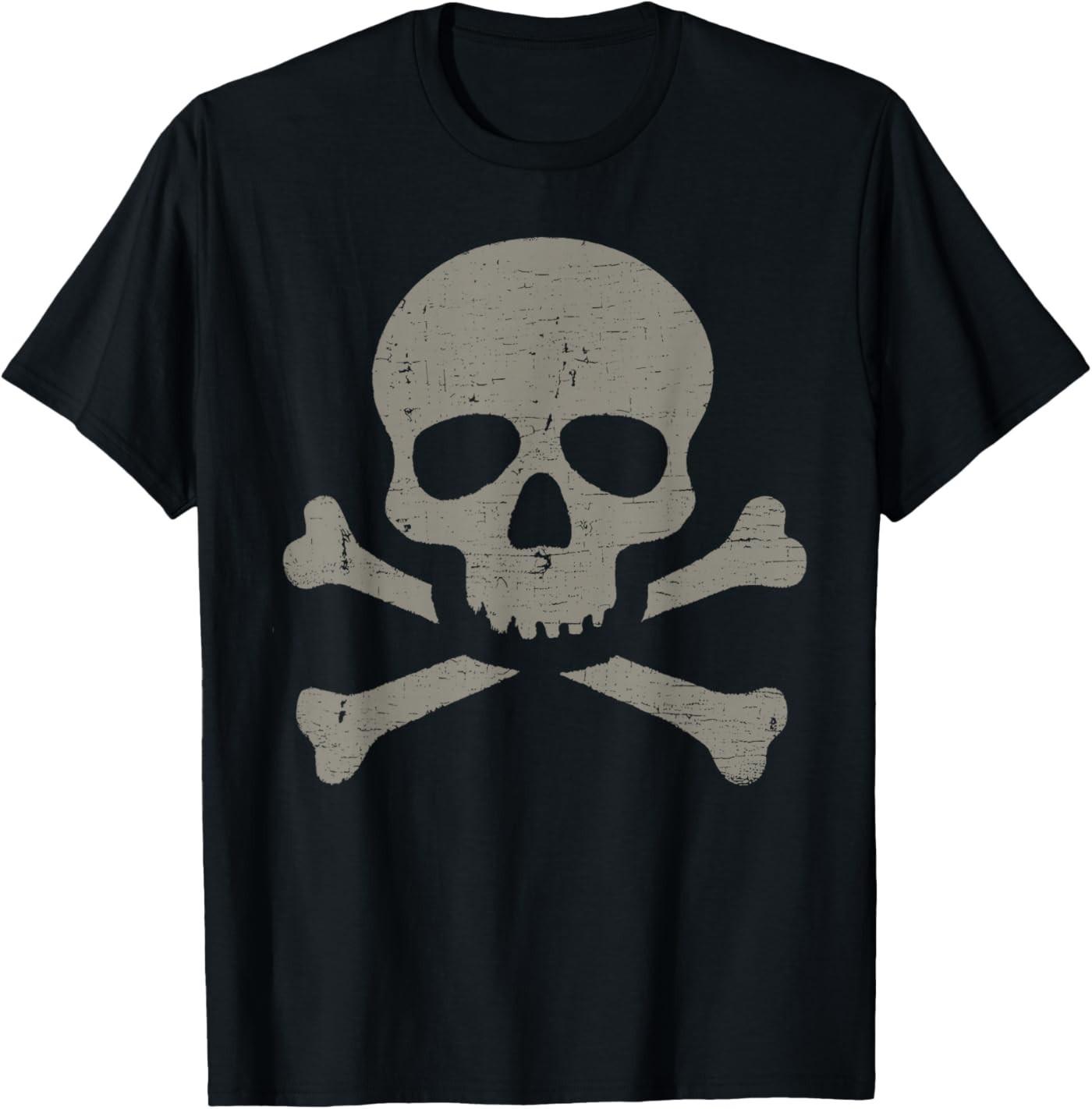 Skull and Crossbones Vintage Gothic Pirate Design T-Shirt S