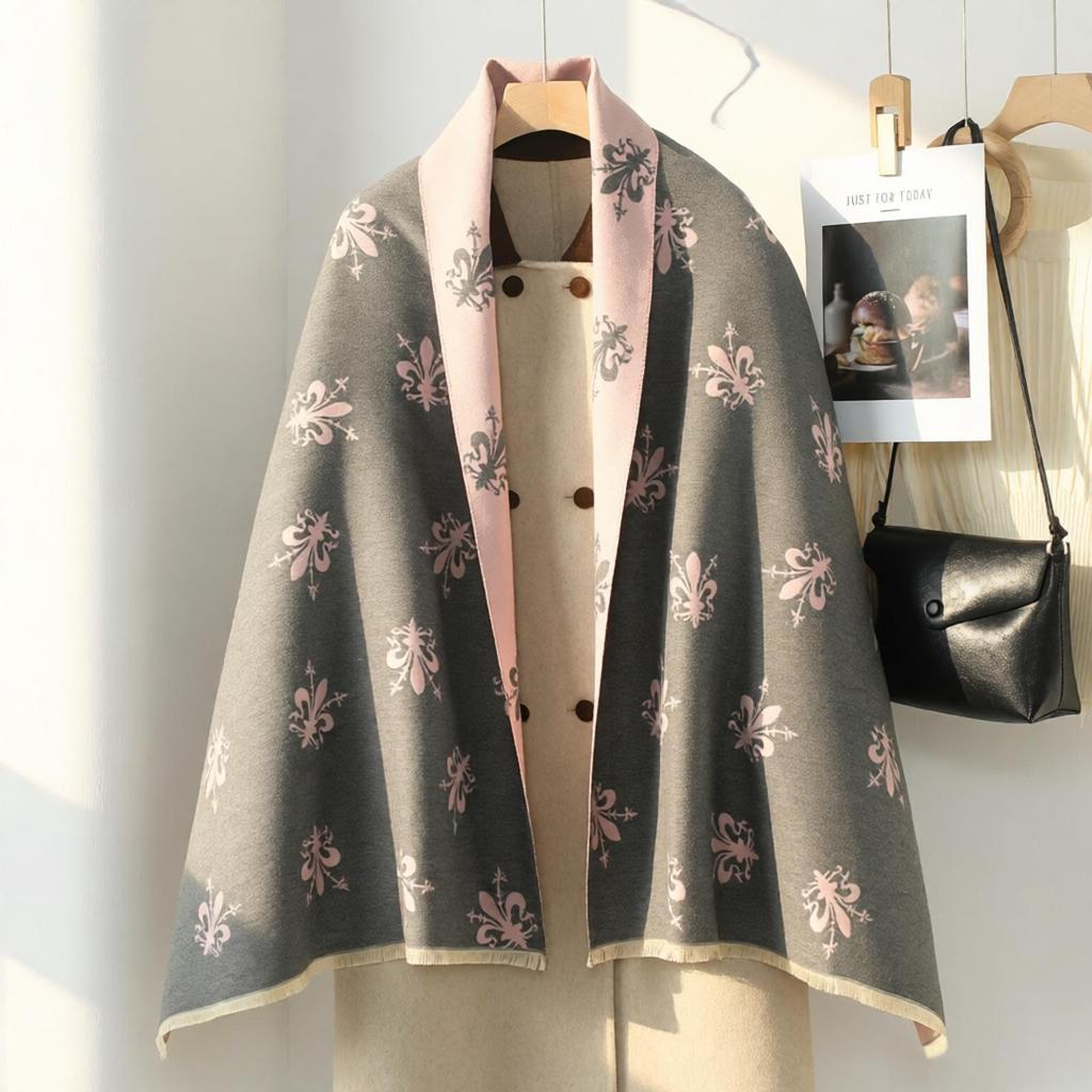 Double-Sided Women's Winter Ink Painting Snood: Imitation Cashmere Scarf for Air-Conditioned Rooms.