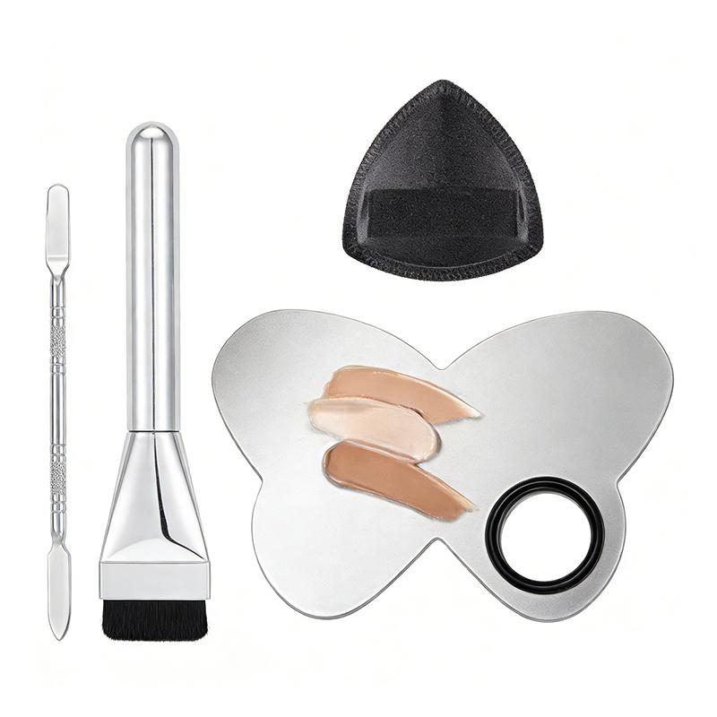 Stainless Steel Color Palette Cosmetic Coloring Tray Makeup Stick Ring Blending Palette Base Set