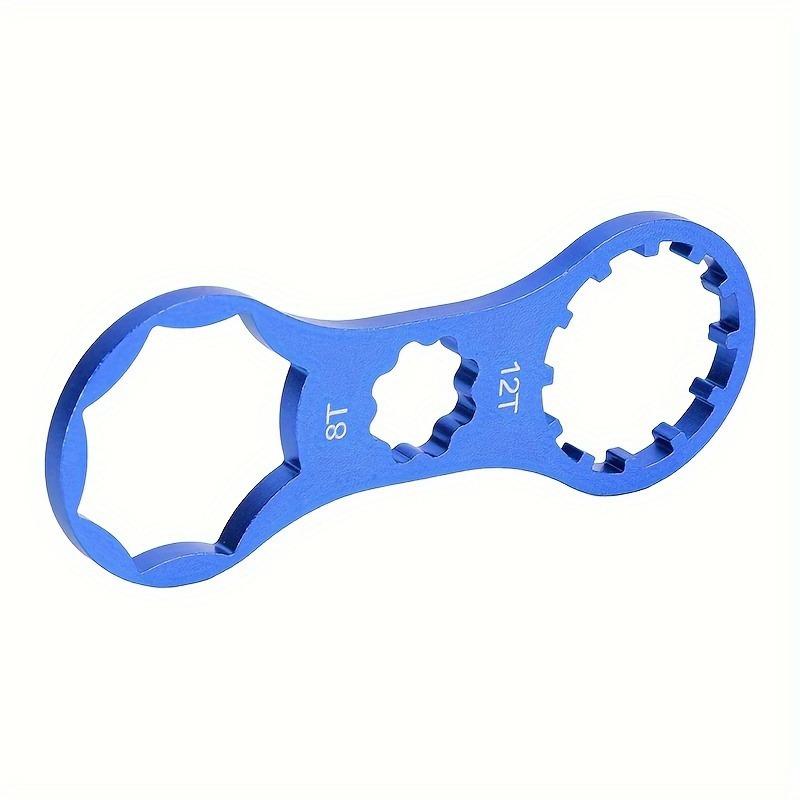 1 Pc Aluminum Alloy Bike Front Fork Repair Tool, Multi-Size Spanner Wrench for Fork Cap Removal & Installation, Blue, for Mountain & Road Bicycles MTB