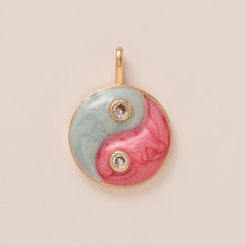 Colorful Heart Bagua Pendant: Fashionable European & American DIY Jewelry Accessory, Colorfast Copper-Plated