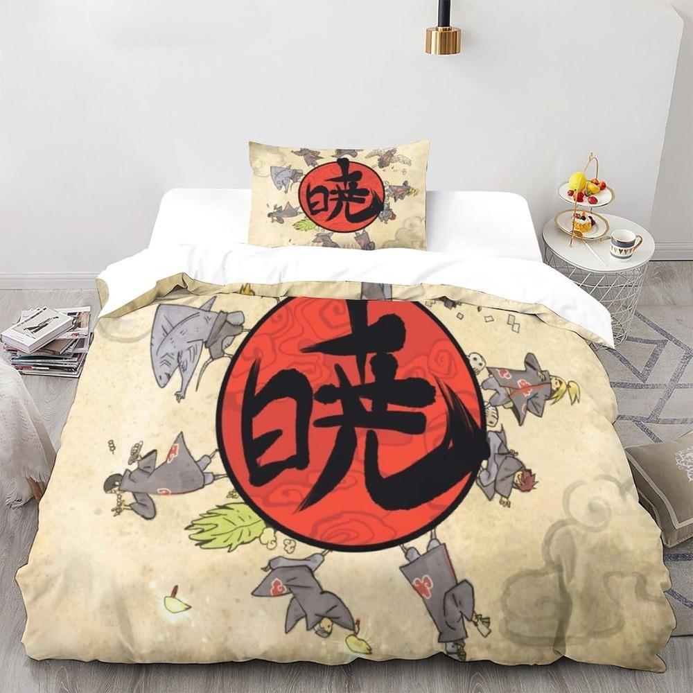 Anime Naruto Microfibre Bedding Sets, Children's Birthday Gift with Zip Room Decor for Teenagers Adulte 3-Piece Duvet Cover