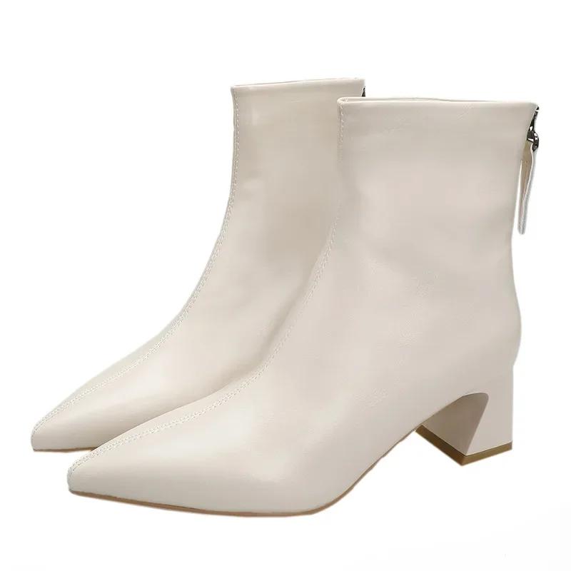 Fashion Spring/ Autumn Short Boots High Heel British Style 2025 New Women's Boots Medium Tube Pointed Fashion Boots Thick Heel Shoes