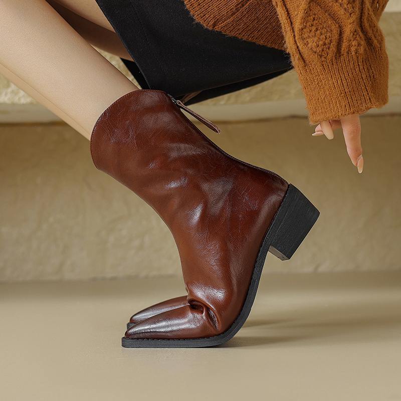 Krazing Pot Cow Split Skin Autumn Winter Shoes Wool Chunky Heels Size 43 Size 42 Pointed Toe Gradient Color Zip Fur Ankle Boots