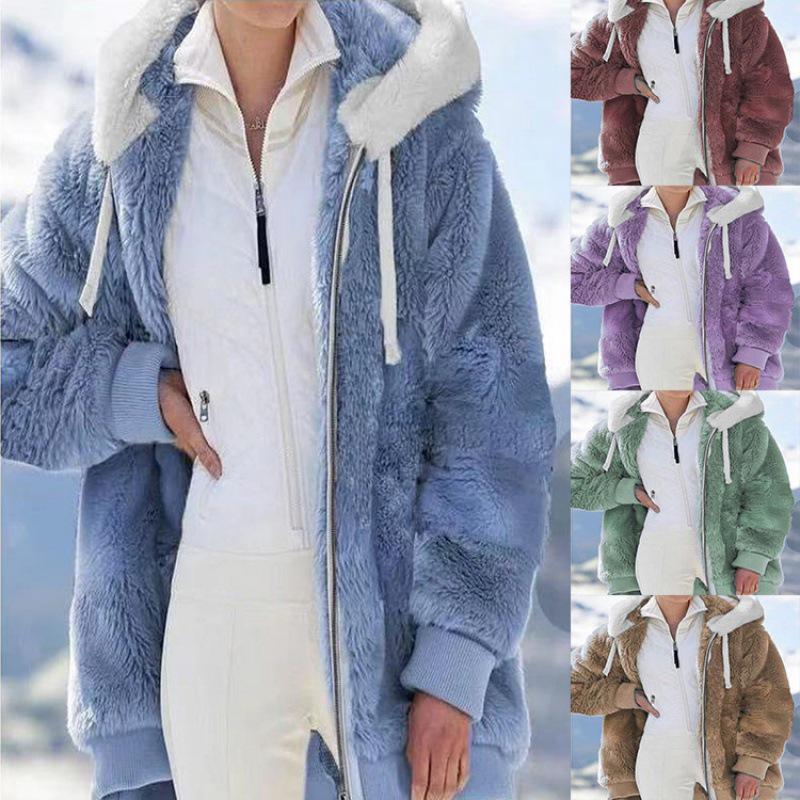 2022 Women's Autumn/Winter Loose Plush Zip-Up Hoodie