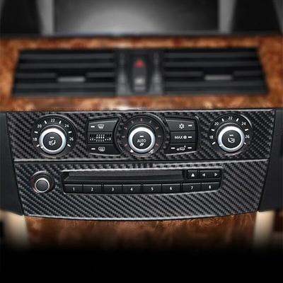 2 peças de fibra de carbono para console central de carro, ar condicionado, painel de CD, capa decorativa para BMW Série 5 E60 2008-10, acessórios