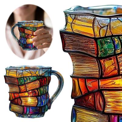 Painted Book Unny Reading Coffee Mug with Charming Book Motifs Book Shaped Tea Cup Gifts for Home Office Decoration