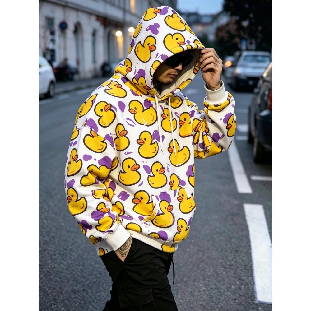 Herren Kapuzenpullover Weiß Gelb Gummienten-Print Atmungsaktiv Weich Pullover Sweatshirt für Niedliche Streetwear Party Tägliche Kleidung
