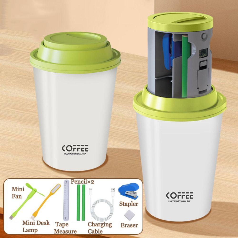 Portable Children's Stationery Set Coffee Cup Shape Learning Storage Cup for School