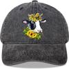 Kuh Sonnenblume Floral Baseballkappe Vintage Gewaschener Denim Verstellbar Lässige Mütze Unisex Erwachsene