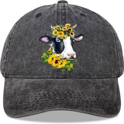 Casquette de baseball florale tournesol vache jean délavé vintage réglable décontractée unisexe adulte
