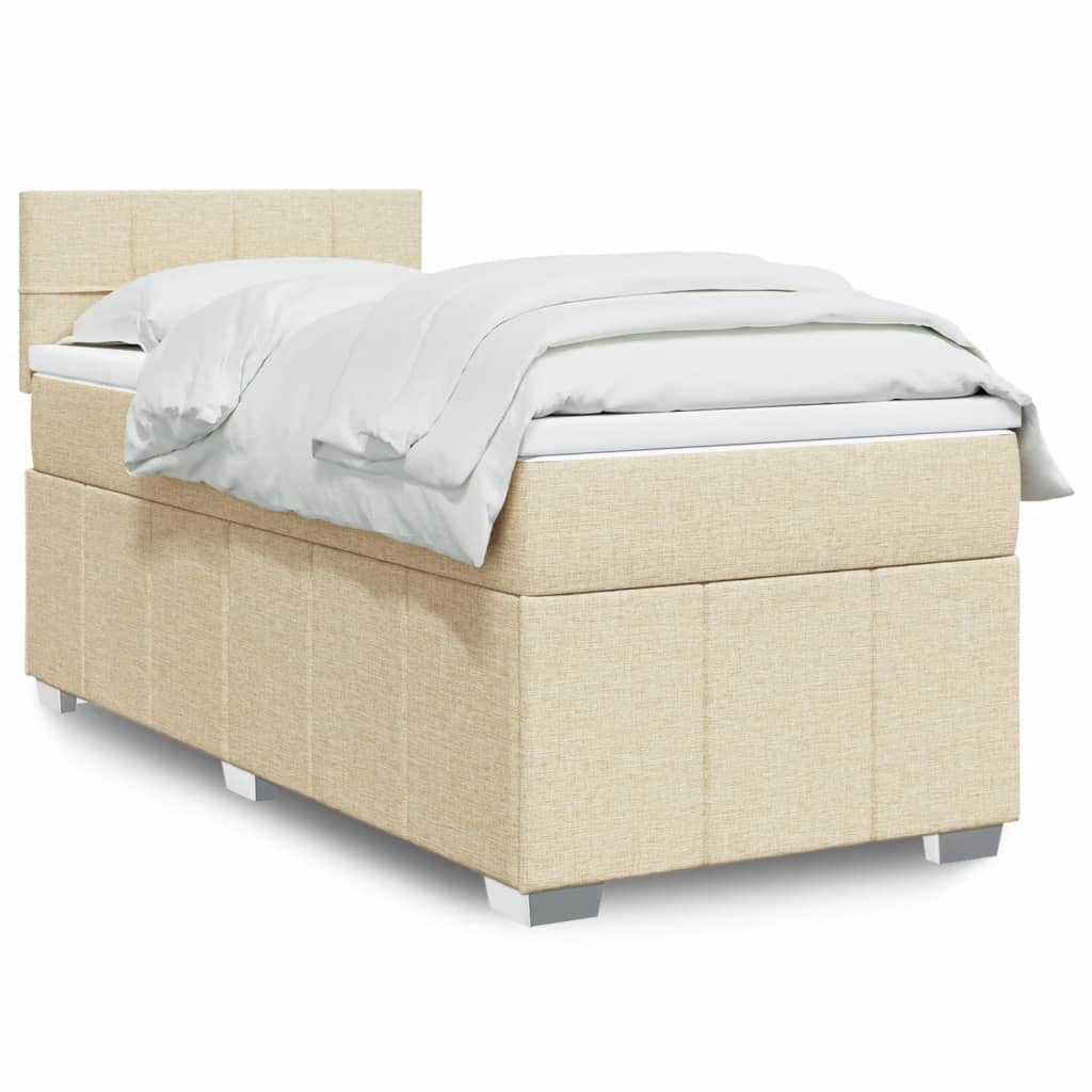 Box Spring Bed with Mattress Cream 100x200 cm Fabric