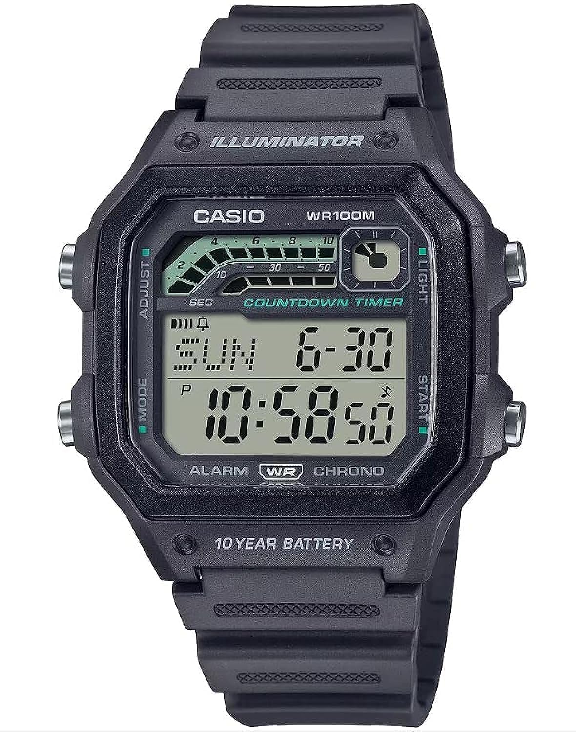 Casio Illuminator Digital Watch WS1600H-8AV 10-Year Battery Countdown Timer Alarm Chronograph Men s Dark Gray Gray
