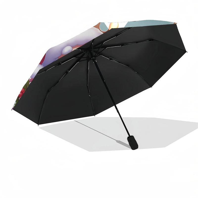 1pc Christmas Santa Claus Reindeer Automatic Opening Folding Umbrella with Holly Berries Design, Portable 3-Fold Outdoor for Fans, Travelers, Daily Us