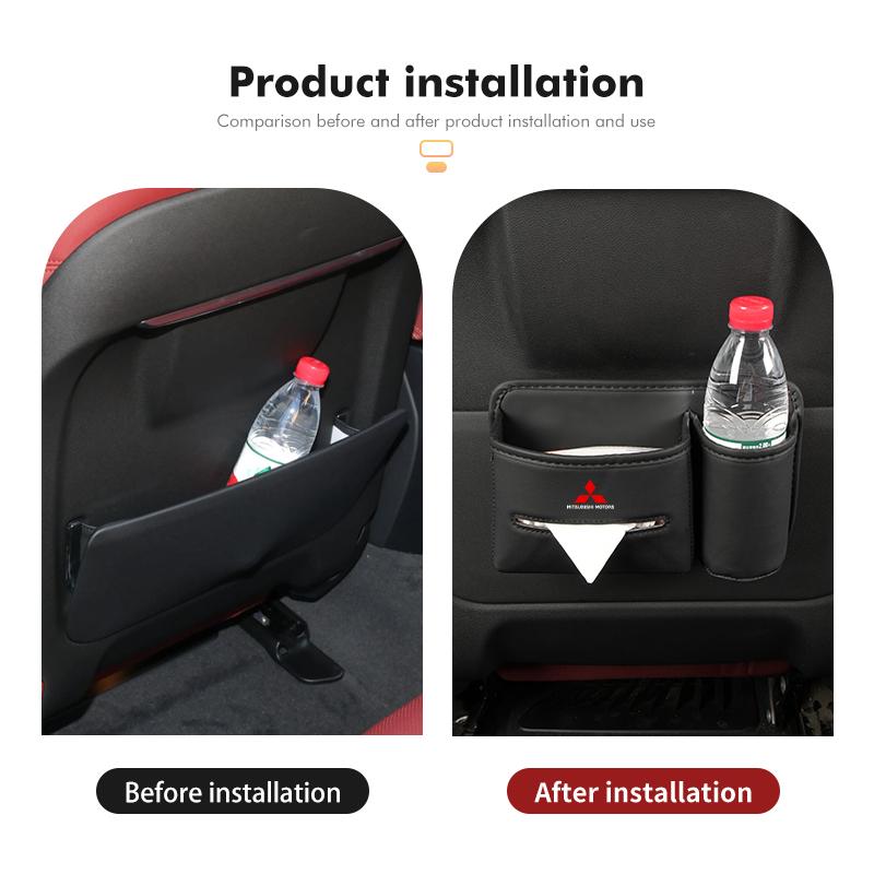 For Mitsubishi Car Logo Seat Slot Leather Storage Tissue Box Holder Auto Decorative Accessories Outlander Lancer Cross Colt