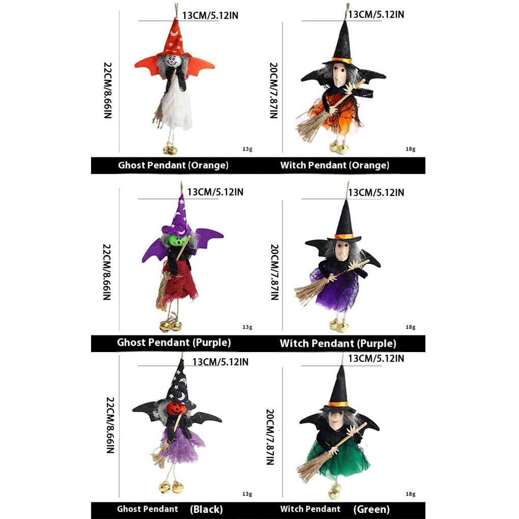 3PCS Halloween Party Decor Magic Broom Witch Doll Ghost Festival Hanging Pendants Happy Halloween Day 2025 Haunted House Favor