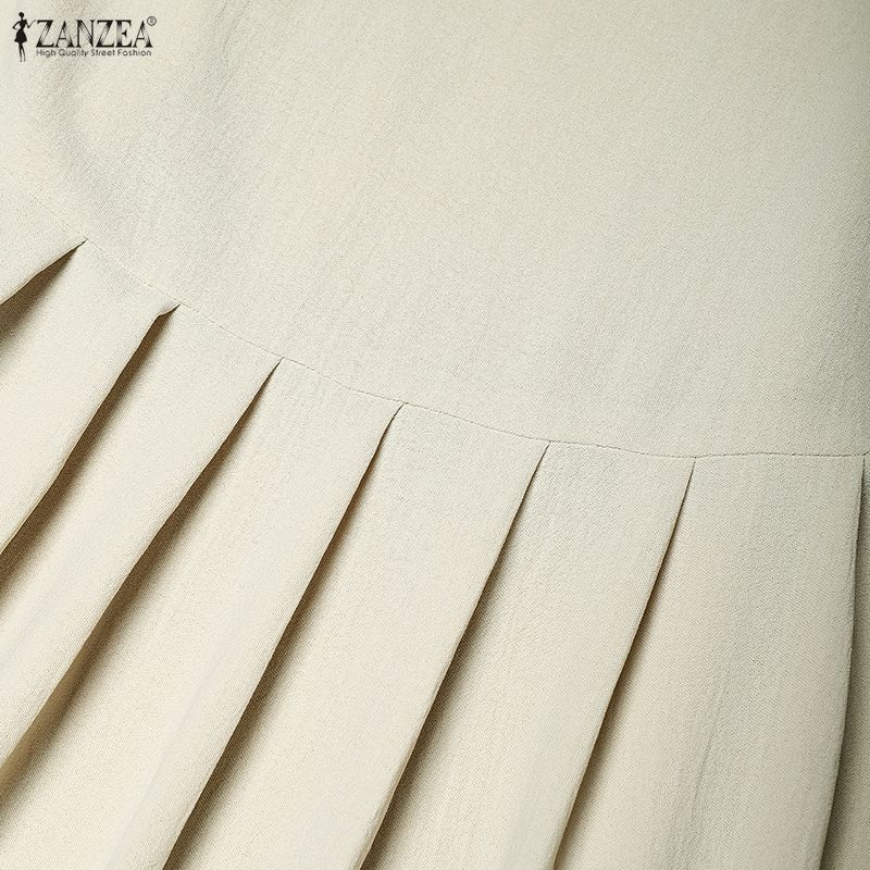 ZANZEA Women Casual Round Neck Solid Color Sleeveless Long Dress