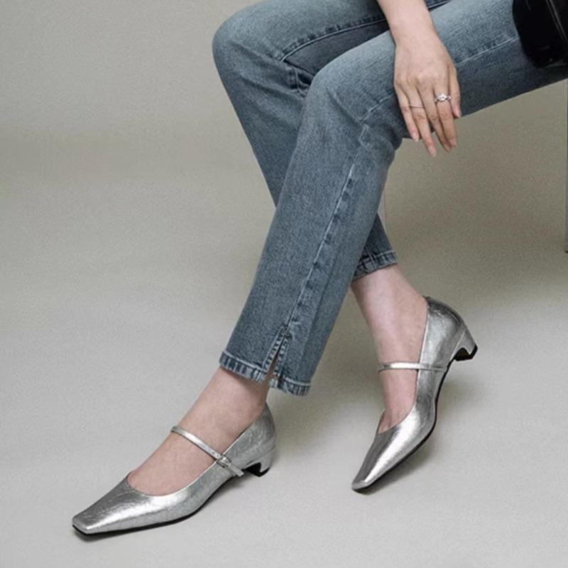 Fashion Women's Pumps 2024 Autumn New Square Toe Women Shoes Comfortable Low Heel Mary Jane Shoes Casual Fashion Female Leather Shoes