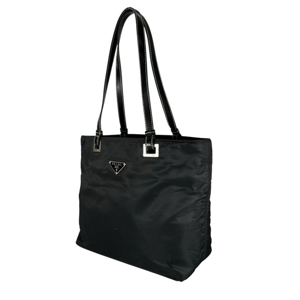 PRADA Triangular logo Tote Bag black Women used