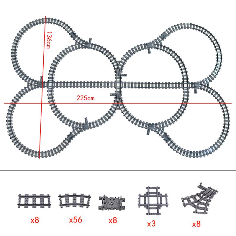 City Trains Flexible Tracks Forked Straight Curved Rails Switch Building Blocks Creative Toys for Kids Gifts