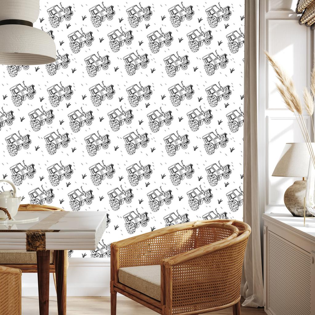 Black and white drawn wallpaper for living room and bedroom 50x1000