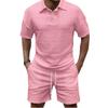 Men'S Solid Color Casual Collar Short Sleeved Shorts Two-Piece Set