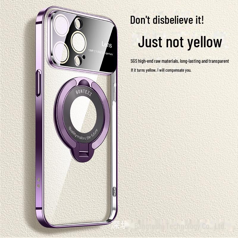 Magnetic Electroplating Clear Case for iPhone 15 Pro Max with Lens Film and New Style Bracket