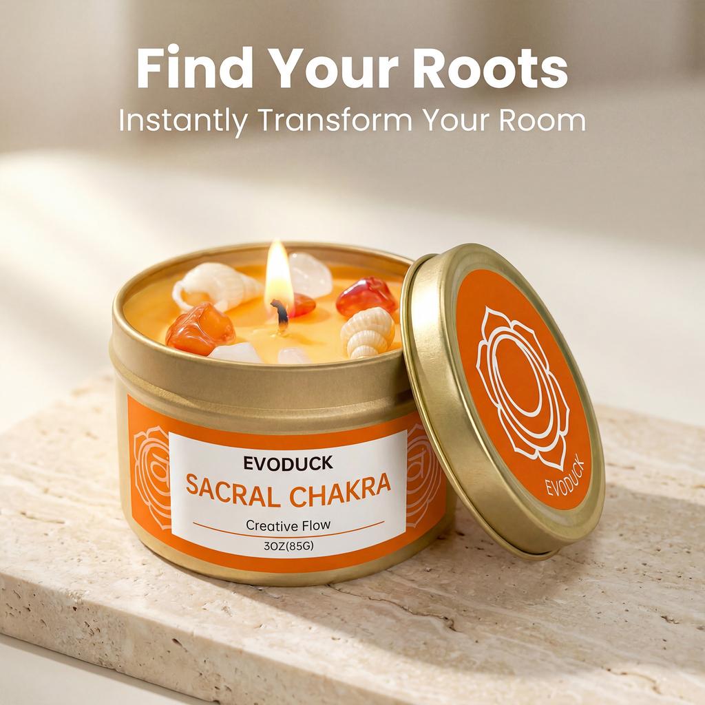 EVODUCK Sacral Chakra Scented Candles Sweet Orange scent-3oz.Suitable as a gift for boyfriends/girlfriends or for home parties