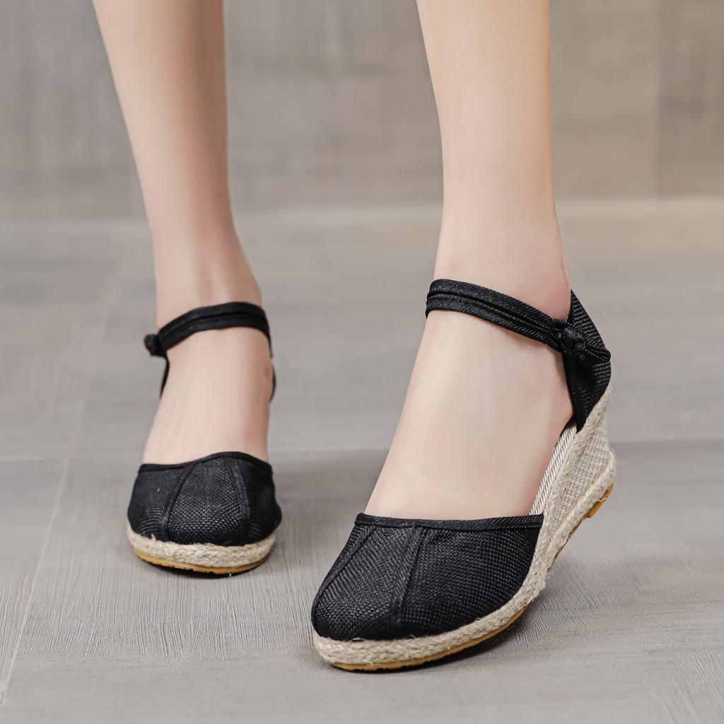 Elegant Women'S Sandals Weave Beach Women Round Fashion Wedges Comfortable Sandals Toe Breathable Shoes Summer Chanclas De Mujer