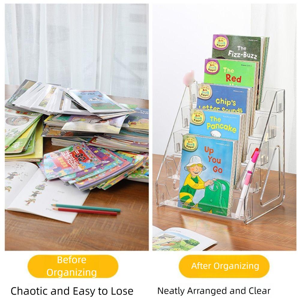 DIY Acrylic Book Display Rack 5 Tier Doll Figures Model Shelf Magazines Organizer  Home Use