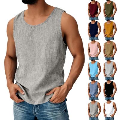 Men's Cotton Linen Sleeveless Vest Men's Casual Fashion Sports Sleeveless Vest