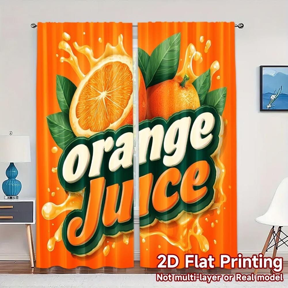 

Flat Printing Curtains Without Rod Citrus Delight Digital Printed Durable Polyester Room Curtain Set Of 2 Modern Made Washable W100*H70(CM)-Hooks&2PCS