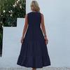 Solid Color A-Line Knee-Length Dress Women Sleeveless V Neck Summer