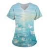 Women's T-shirt V-neck Nurse Uniform Commuting Comfortable Short Sleeved Butterfly Printed T-shirt for Women