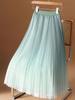 Gradient Layered Mesh Pleated Skirt - High Waist, Slimming Mid-Length for All Seasons