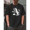 Europäische Größen Herren Schwarzes T-Shirt mit Weißer Rose & Initialen-Druck 'A' - Weicher Atmungsaktiver Stoff Geeignet für Alle Jahreszeiten