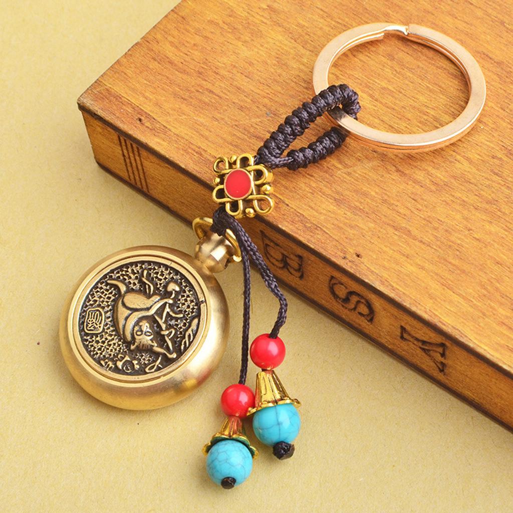 Handmade Animal Pattern Keychain Charm Keychain Accessory Brass Texture Suitable for Prosperity and Peace Home Decors