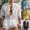 1 Set Popular Men Outfit Sexy Men Top Shorts Hollow Out See Through Crochet Shirt Shorts  Single Breasted